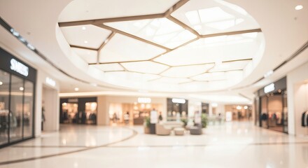 Modern Shopping Precinct Interior Featuring Natural Light, Retail Spaces, and Serene Ambiance
