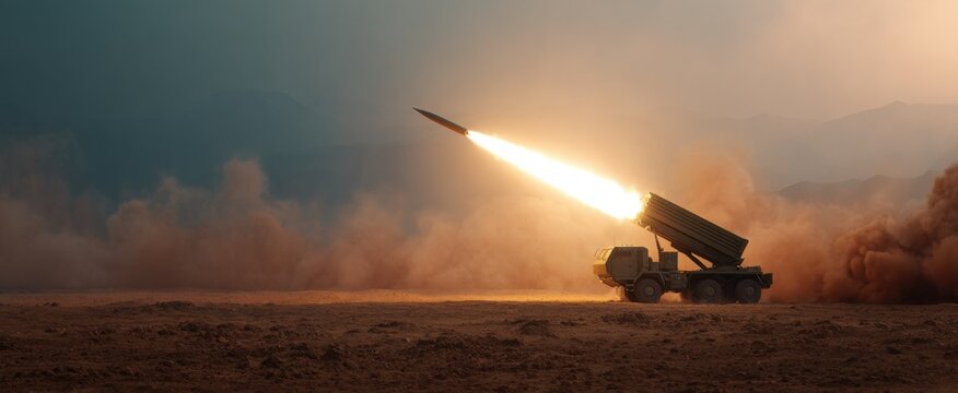 Anti-aircraft missile launcher roaring like thunder in a sky dance during a military defense exercise