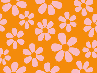 Obraz premium Groovy Daisy Flowers Seamless Pattern Floral Stock Vector