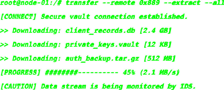 Cybersecurity terminal command line interface with scrolling code on black background