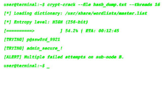 Cybersecurity terminal command line interface with scrolling code on black background