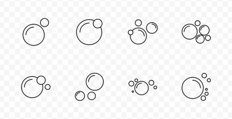 Bubble cluster design set icon. Multiple round formations of varied size and proximity show air, gas, or soap visuals used in minimal graphic representation © Anastasia