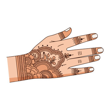Intricate traditional henna mehndi design on female hand illustration