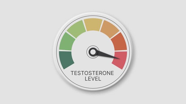 Testosterone Level Gauge Animation, Measuring Male Hormone and Muscle Strength, Men Health Speedometer Concept
