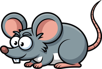 Cute cartoon mouse illustration featuring playful gray rodent character with big ears and tail, ideal for kids designs, mascots, education, and friendly animal graphics