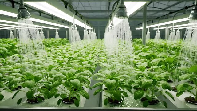 Hydroponic Basil Farm Modern Green Agriculture Concept