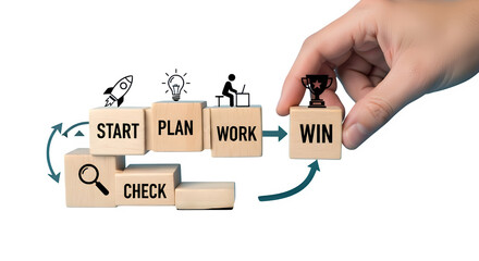 Building success hand placing the final piece into a plan for winning