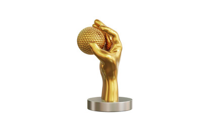 golden trophy cup hand hold golf ball 3d rendering