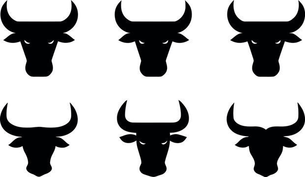Vector illustration of a black bull head icon and deer silhouette symbol for a tattoo logo design
