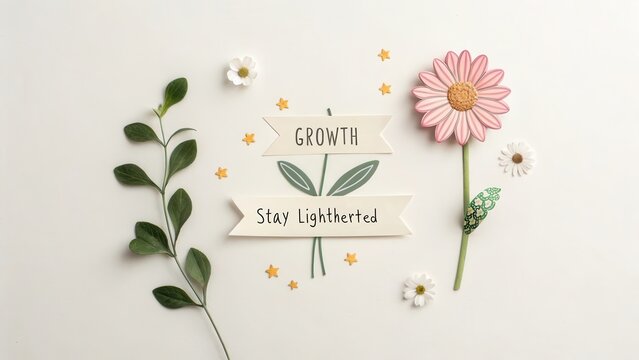 Flatlay of a flower cutout with inspirational quotes