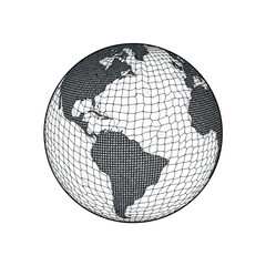 Naklejka premium Stunning black and white globe with fishnet pattern on Americas