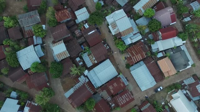 Aerial view of a traditional Thai village near Wat Phra That Phanom, Nakhon Phanom, Thailand.