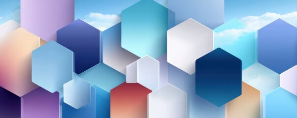 Fototapeta premium Abstract blue and purple hexagonal backdrop with geometric shapes for modern design and branding