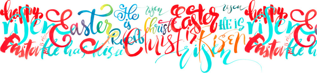 Fototapeta premium Hand drawn watercolor angels and colorful Easter eggs in green grass on transparent background. Christian art for Pascha celebration.