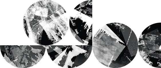 Textured black half circles composition .Graffiti art design . Noise textured semi circles . Spray effect .Grunge texture .Art design forms.Distressed element .Rough roller paint semicircles .Vector 