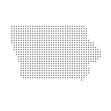 Iowa, state of United States, USA. Black dot silhouette map for infographic, graphs, business reports or technology design. Vector illustration on white background