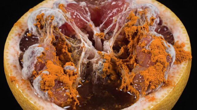 Grapefruit segment rot and collapse timelapse showing decay over time