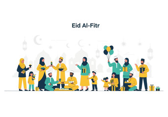 Fototapeta premium Celebrating Eid Al-Fitr with family and friends in joyful gathering outdoors on a festive day