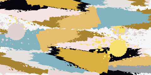 Fototapeta premium Watercolor art background vector. Wallpaper design with paint brush and gold line art. Earth tone blue, pink, ivory, beige watercolor Illustration for prints, wall art, cover and invitation cards.