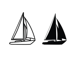Fototapeta premium Pair of sailboats, one outlined and one solid silhouette, representing sailing and travel