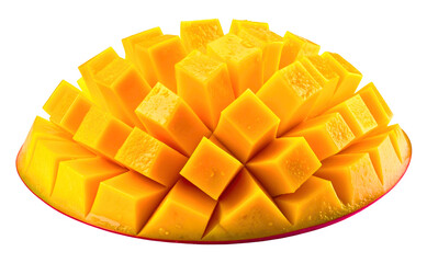 Juicy Mango Cubes, Sliced Perfectly, Transparent Background, Vibrant Fruit