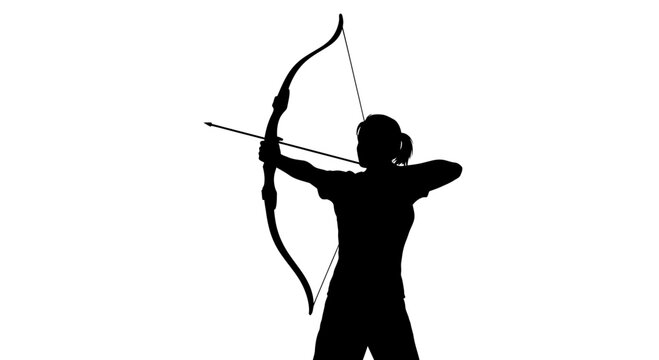 archery silhouette, woman shooting with bow and arrow