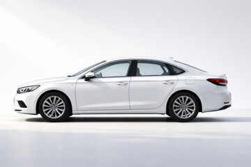 Fototapeta premium Side View of a Sleek White Sedan Showcasing Its Modern Design and Smooth Lines