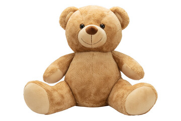 Fototapeta premium Brown teddy bear sitting with one arm raised stuffed isolated on a transparent background