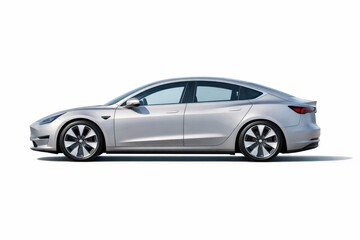 Fototapeta premium Sleek Silver Electric Sedan Showcasing Modern Automotive Design and Innovation