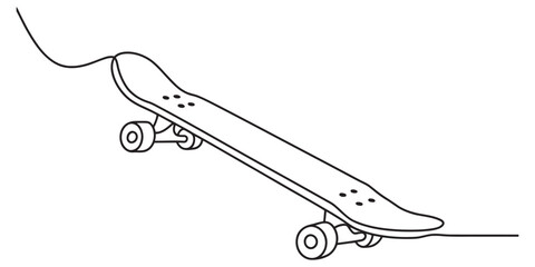 Continuous line drawing of a skateboard isolated on a white background for minimalist art. Vector, illustration © Kanu Art_Gallery