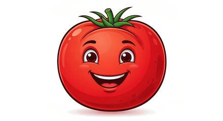 Cheerful Tomato Mascot with Friendly Face, Vibrant Red Color, Smiling Eyes, Isolated on White.