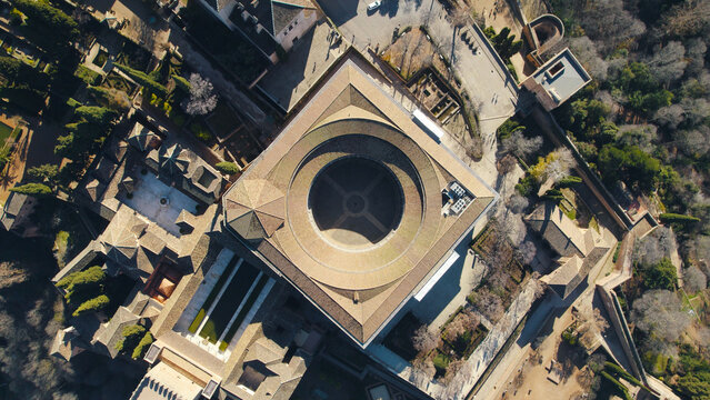 Top-Down Aerial View of Palace of Charles V, Alhambra, Granada, Spain