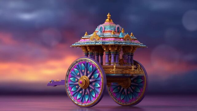 Rath Yatra festival, vibrant ceremonial chariot, intricate details, Hindu religious procession, ancient cultural tradition, spiritual journey, devotion at dawn, colorful divine vehicle