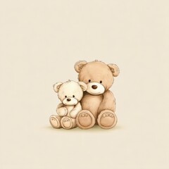 Adorable pair of brown and cream teddy bears on soft background