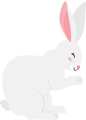 Fototapeta premium Happy rabbit laughing. Joyful white bunny sitting