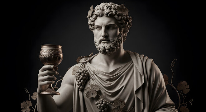 Ancient Greek God of Wine Holding Goblet Cinematic Mythology Portrait