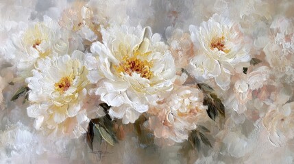 White peony Oil Painting, Elegant Floral