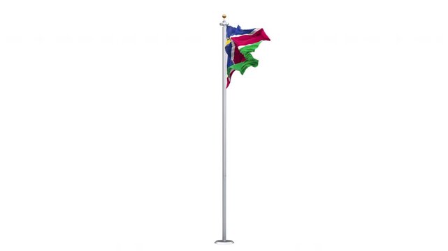 Namibia flag waving 360-degree rotation looping, transparent background, with alpha matte layer for transparency in the background.