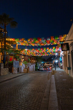 Evening Scene in San Jos&eacute; del Cabo with Hanging Papel Picado, Baja California Sur, Mexico