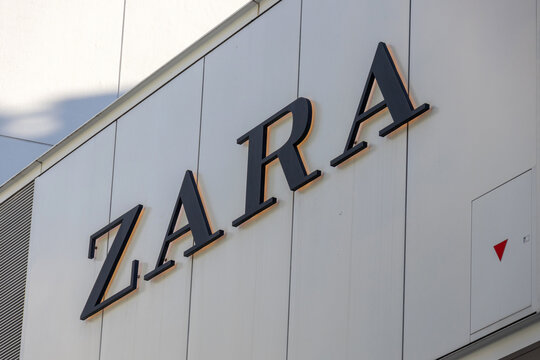 Sign of Zara in front of the shop front in Shibuya, Tokyo.