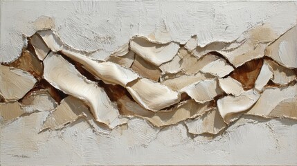 beige fabric folded into cracked shapes, creating a crackle pattern across the canvas