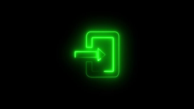 Neon green Start entry direction symbol 4k video on dark  background.