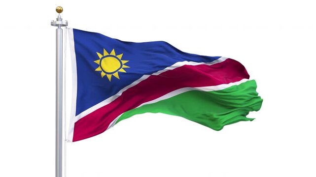 Namibia flag waving looping with transparent background, with alpha matte layer for transparency in the background.