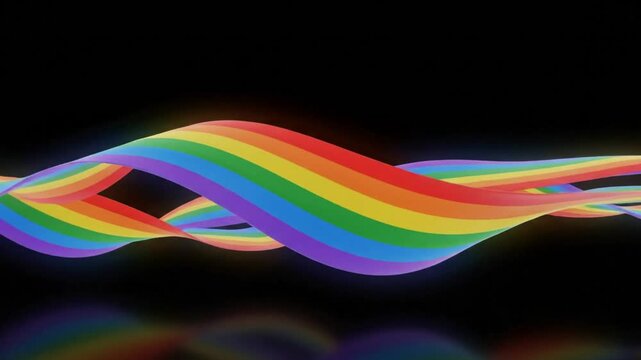 Abstract flowing rainbow wave ribbons swirling in a dynamic, colorful, and vibrant dance of freedom and diversity