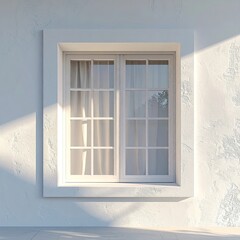 Obraz premium Window bathed in sunlight against a textured white wall