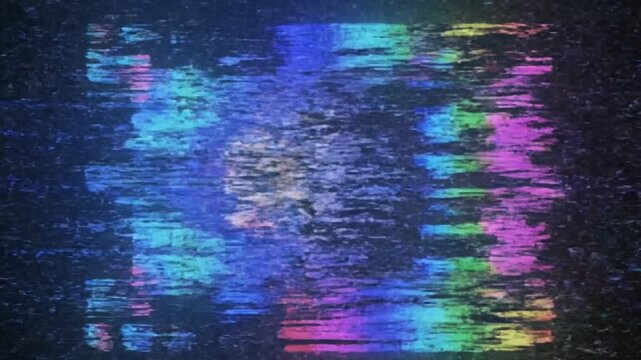 Distorted colorful digital signal with glitch effect on screen display, technology failure, industry, signal, data, technology