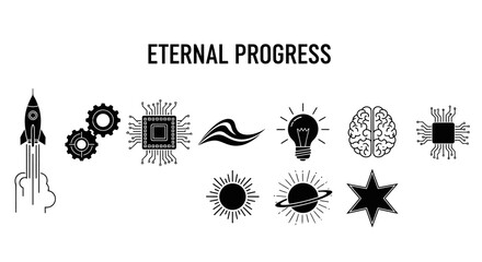 Fototapeta premium Black icons of innovation and progress.