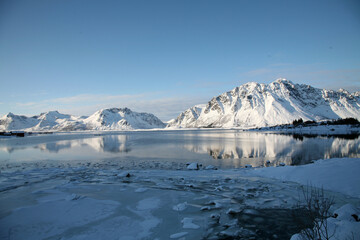 Surf and beach near Flakstad on Vestvagoy in the Lofoten Islands, Norway