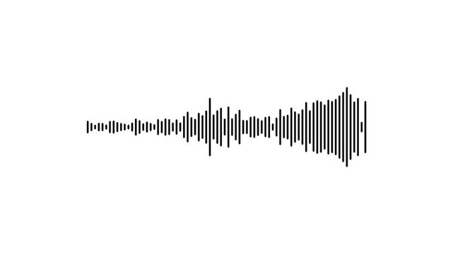 Clean black audio waveform motion background, minimalist sound wave animation on white background for voice recording, podcast, music app, seamless loop of digital frequency audio visualizer. 4k
