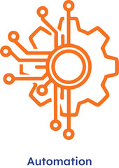 Automation concept with a gear and circuit board design in orange on a white background